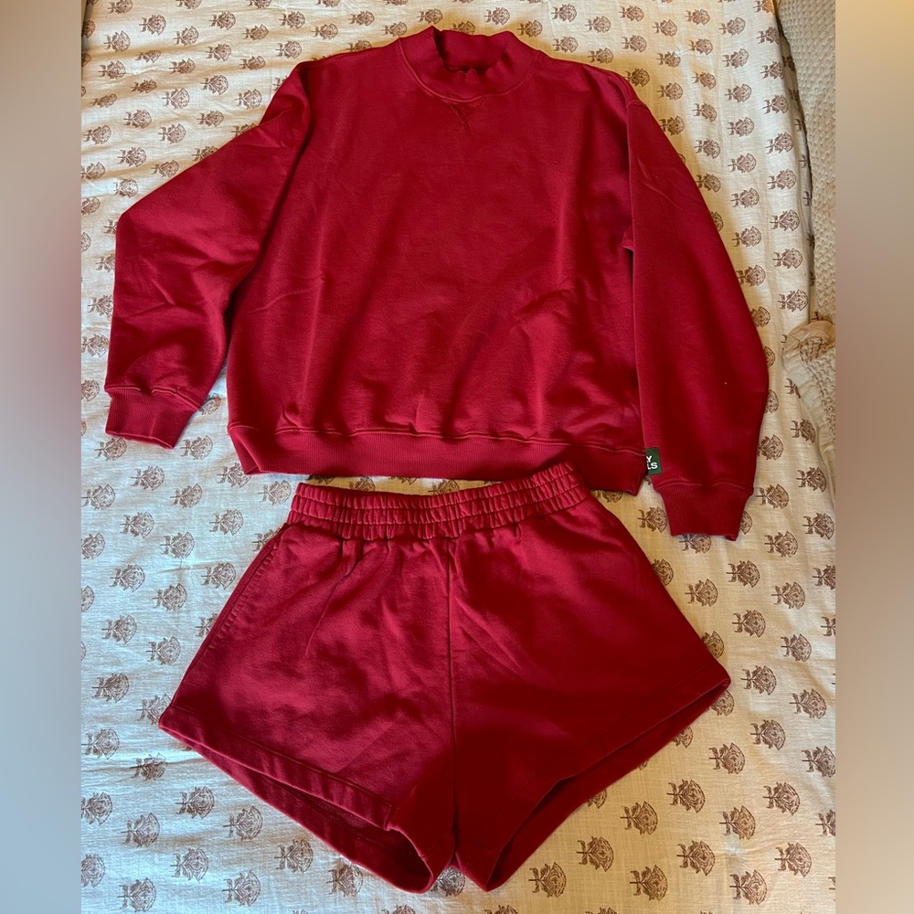 Daily Drills Vintage Red Sweatshirt and Shorts Set